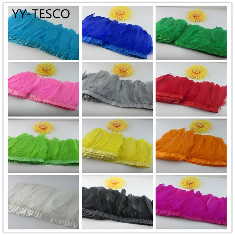 

Hot Selling 15 Colors for Choosing Goose feather trims 6 yards/lot Dyed geese feather ribbons 15-20cm Duck feather fringes