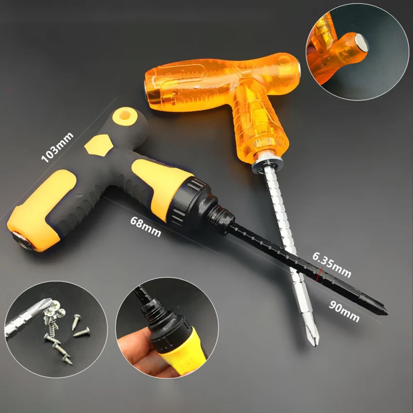 

1PC Screwdriver T-type Anti-slip Alloy Steel Multifunctional T Handle Ratchet Screwdriver Repair Magnetic Stretched Hand Tools