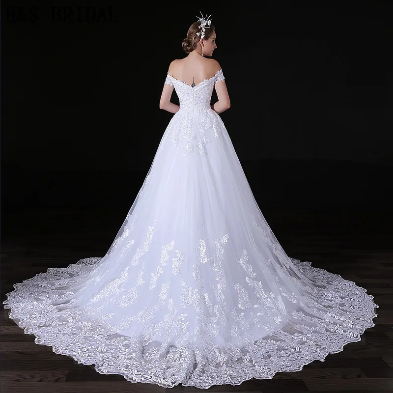 H & S-vestido de novia de encaje con tul, vestidos de boda con velo y hombros descubiertos, vestido de novia de verano, vestido de novia con lentejuelas, mariee 2019 boho dentelle