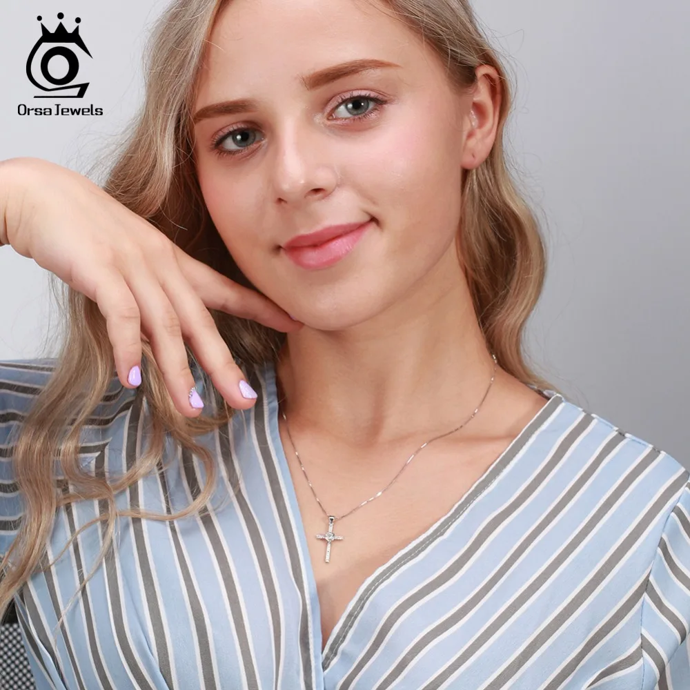 ORSA JEWELS подлинные 925 пробы серебряные женские ожерелья шесть цветов в форме сердца AAA Циркон Модные женские ювелирные изделия с подвеской SN88
