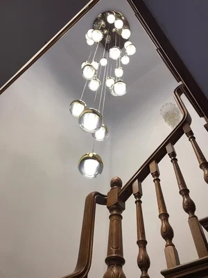 24 lights gold Stair rotating long pendant light Nordic personality glass living room dining room modern minimalist stair long pendant lamps - Body Color: 24 lights gold