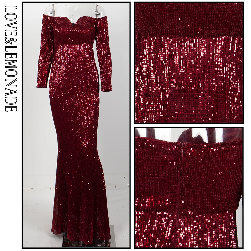 Женское длинное платье LOVE &amp LEMONADE винно-красное эластичное с глубоким V-образным