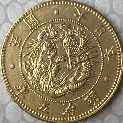 Япония 5 иен Meiji 3 30 лет копия монеты 23 84 мм позолота|copy coins|yen coin |