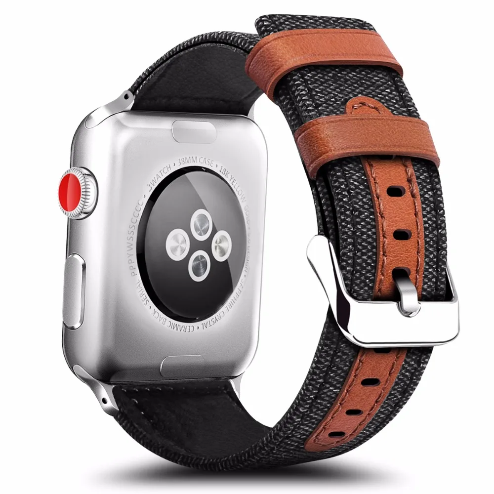 Кожаный ремешок с тканевым ремешком для Apple Watch SE Band Series 6 5 4 3 коричневый браслет 40