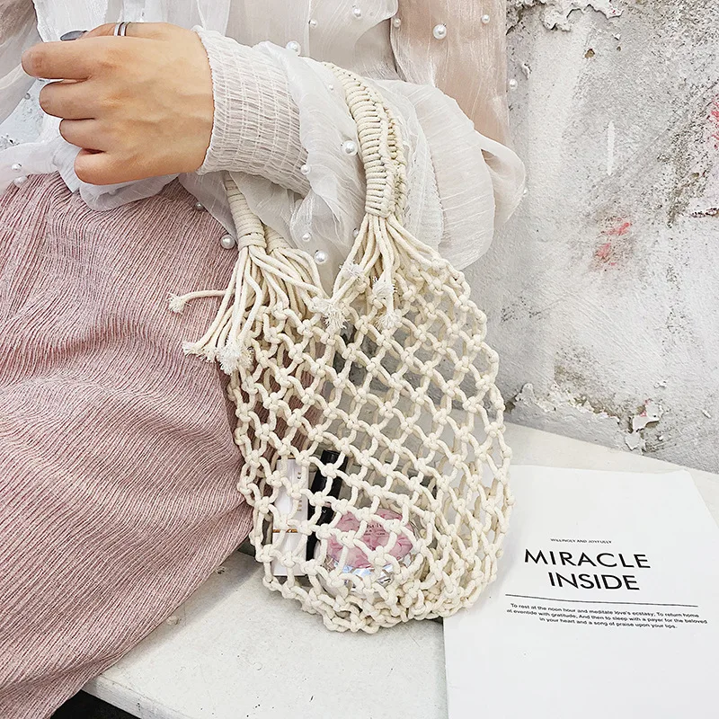 Ins новая карманная соломенная ручная тканая сумка Хлопковая для отдыха модная