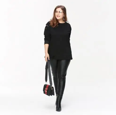 2018 Work Office Style Elegant Winter 3XL 4XL 5XL Plus Size Hollow Out Long Sleeve Black Women Sid E745 | Женская одежда