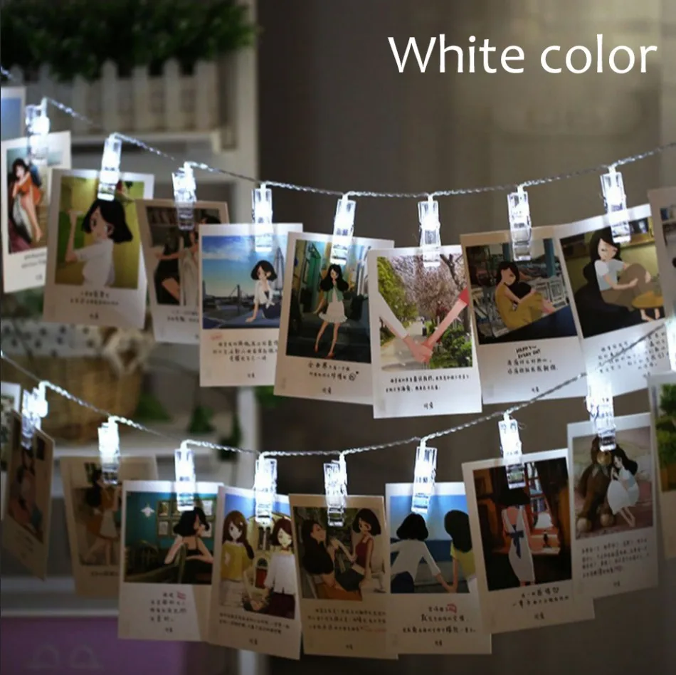 White 1,5 м, 3 м, 4 м, держатель для фотографий, светодиодные гирлянды, гирлянды для рождественской вечеринки, свадьбы, домашнего украшения, сказочные огни, питание от батареи - Испускаемый цвет: White