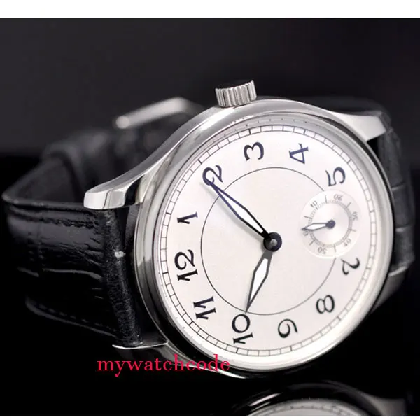 black leather strap Винтажный стиль 44 мм parnis белый стерильный циферблат кожа Азия 6498 рука обмотки Мужские часы - Цвет: black leather strap