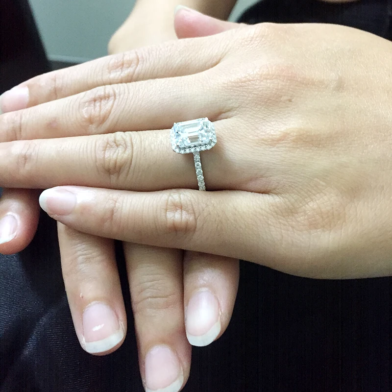 AEAW Solid 14K белое золото 1ctw Moissanite DF цвет Изумрудный рубиновое обручальное кольцо Moissanite Accent Роскошные ювелирные изделия из чистого золота для женщин