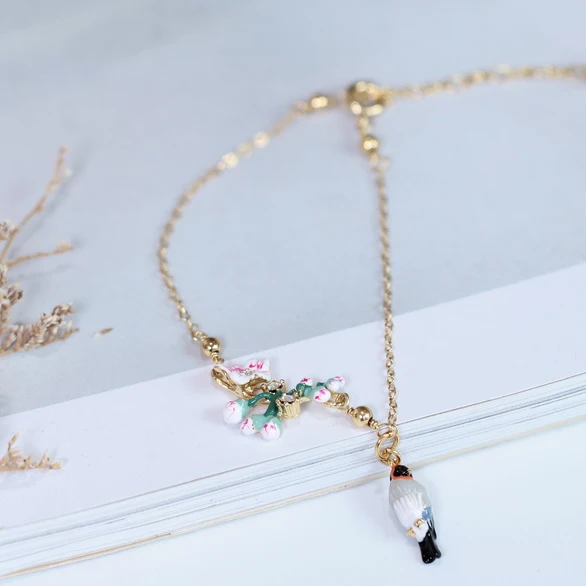 Новый Шаблон Эмаль Глазурь Романтические Цветущей Сакуры Tweet Птица позолоченный