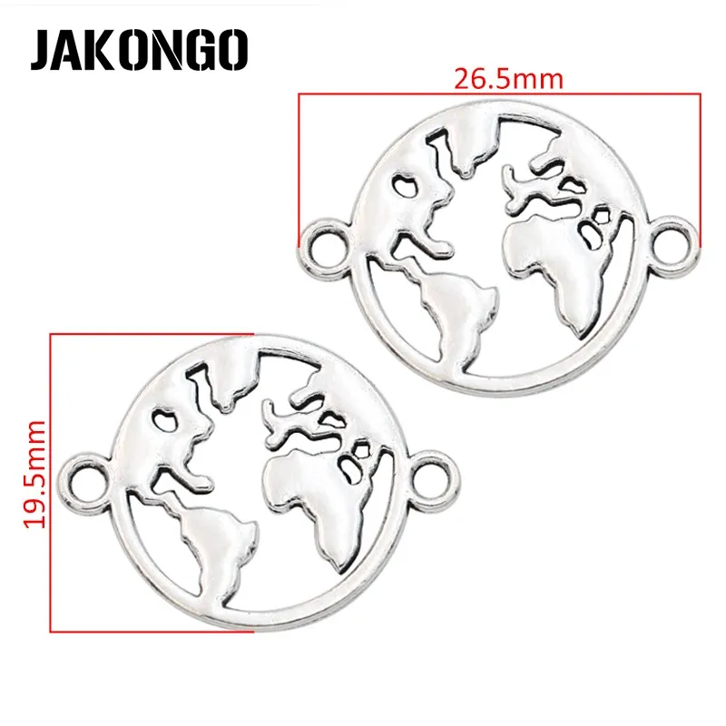 JAKONGO 10 шт. античный посеребренный глобальная карта разъемы для изготовления ювелирных изделий Аксессуары DIY Ремесло 26x20 мм