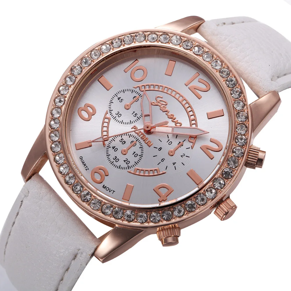Reloj Mujer Geneva Модные Женские Аналоговые кварцевые наручные часы со стразами и кожаным ремешком, женские часы от ведущего бренда, роскошные часы Giti# A
