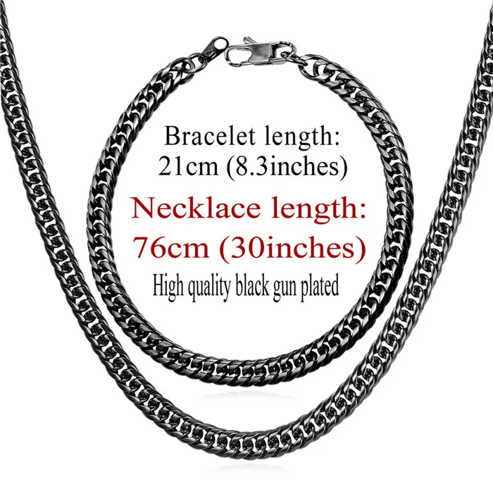 gun plated 30inch U7 Позолоченный Панцирь Цепь Ожерелье и Браслет Ювелирные Наборы Щирина 6mm Хип-Хоп Стальная Цепочка Для Мужчин S842 - Окраска металла: gun plated 30inch