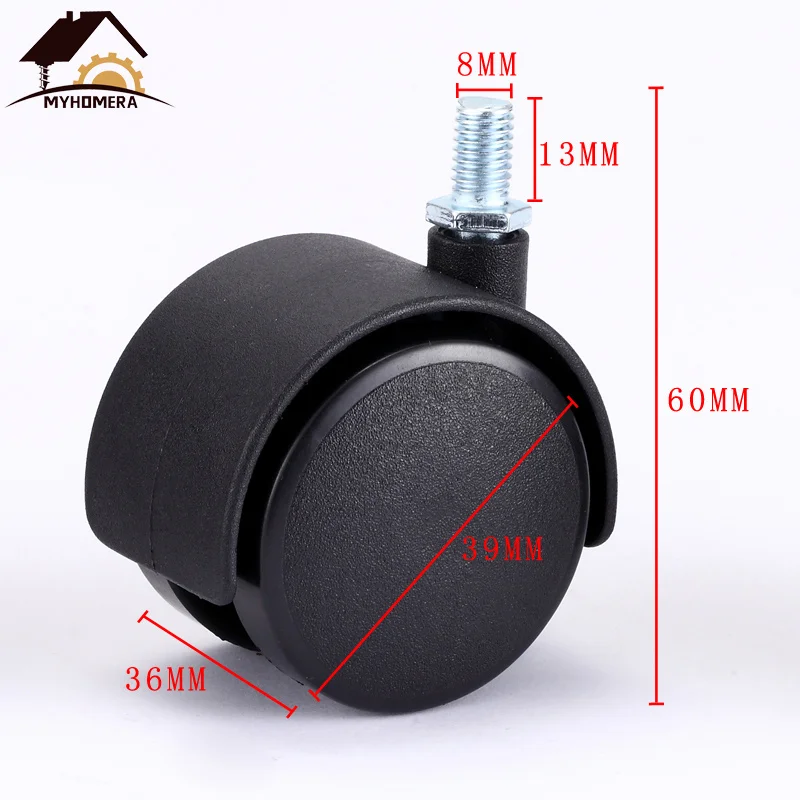 Screw without Brake Myhomera 1,5 дюйма колесико для мебели 39 мм M8 винт/пластина Поворотные Ролики Колеса оборудование тележка Бесшумная защита тормоза - Цвет: Screw without Brake