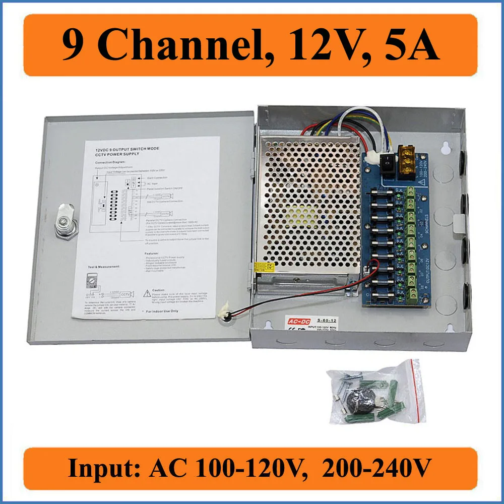9CH порт DC12V 5A CCTV камера блок питания адаптер импульсный блок питания коробка распределения 9 каналов входы переменного тока 100-240 В к DC 12 В