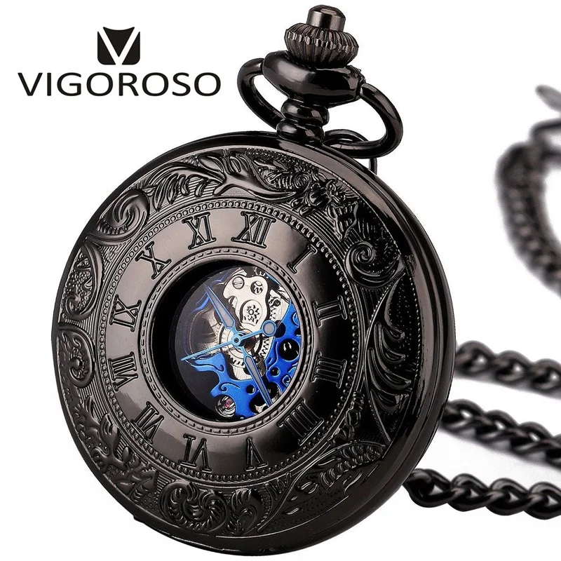 2017 античный скелет синий циферблат с римскими цифрами черный чехол из сплава