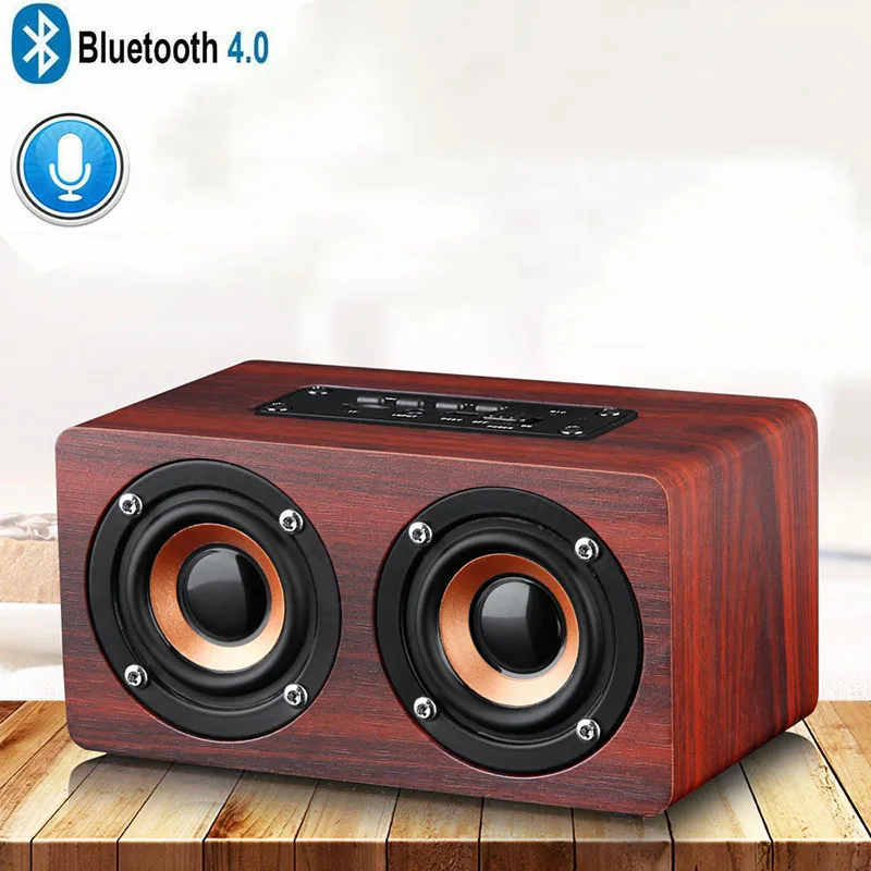 Деревянный беспроводной Bluetooth динамик двойной поддержка tf карты AUX аудио
