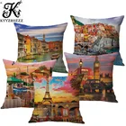 Чехол для диванной подушки с изображением Парижа Венеции Лондона, Франции, Италии, Великобритании, Европы