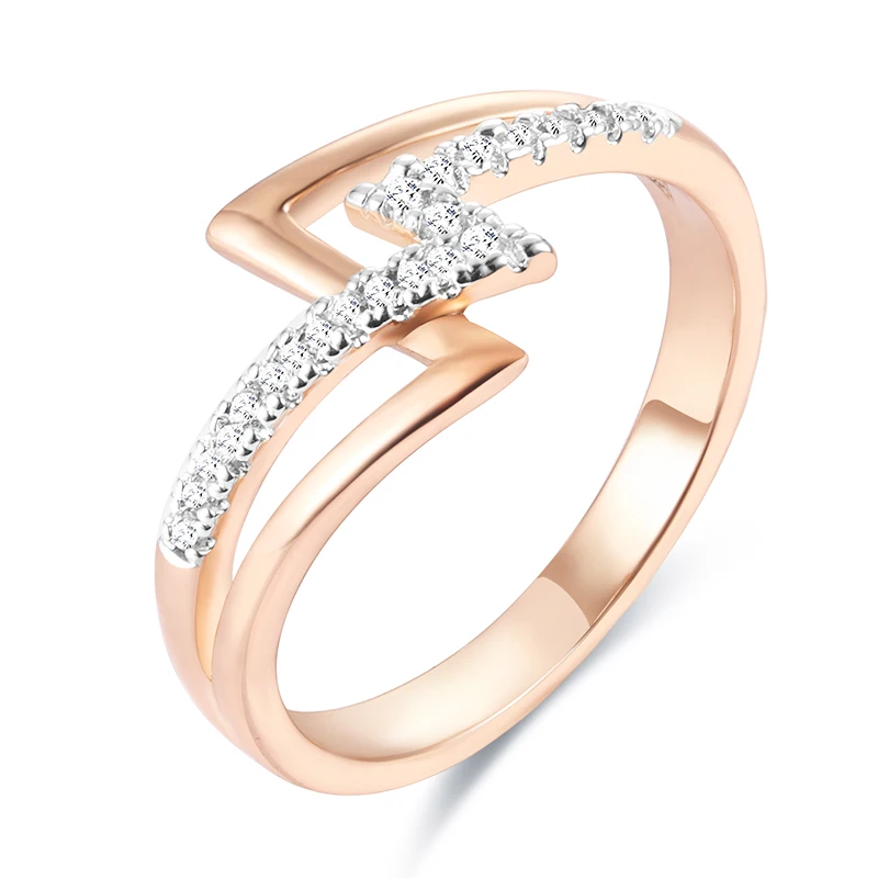 FJ геометрические кольца для женщин 585 розовое золото цвет белый камень свадебные