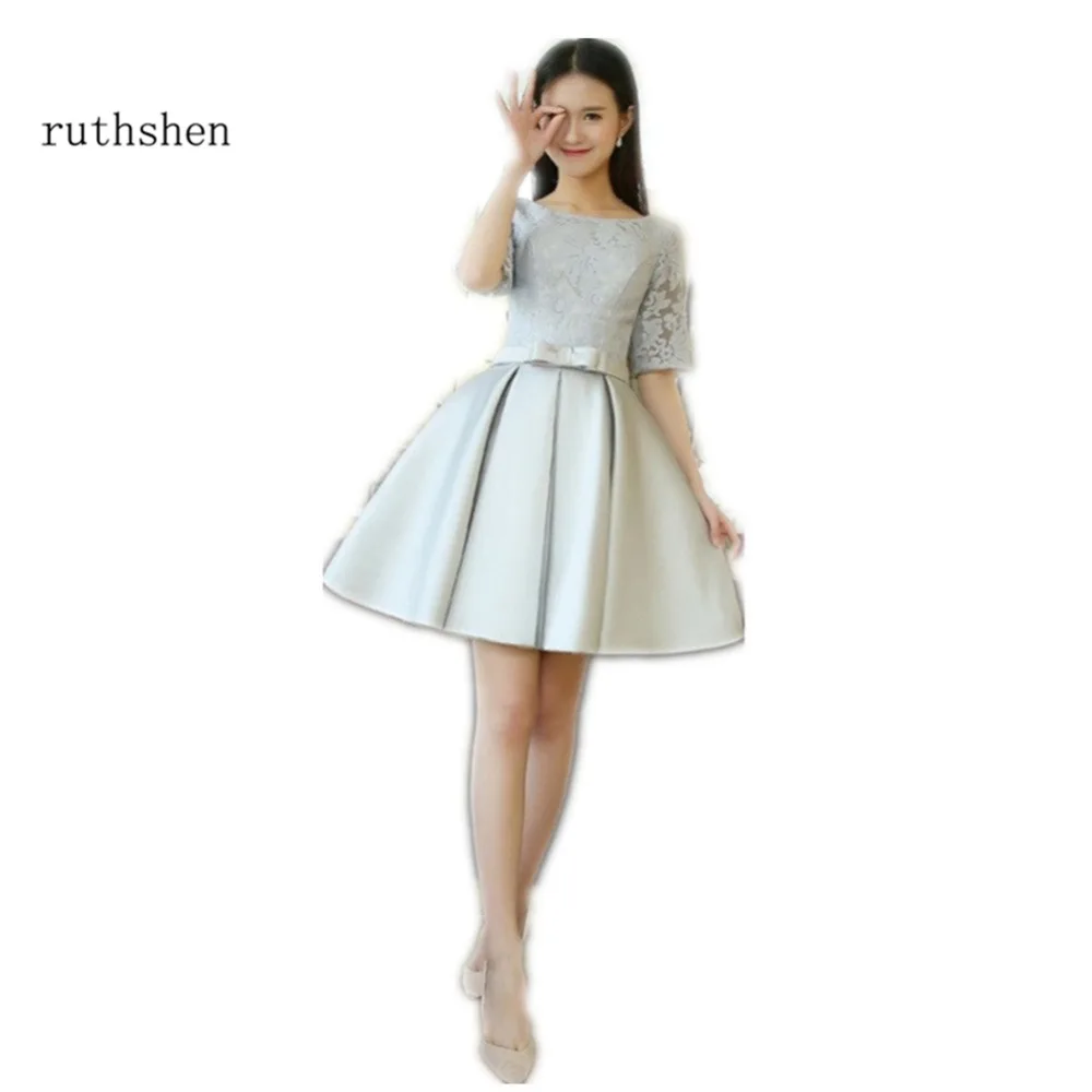 Ruthshen/серебристо серые Короткие коктейльные платья полупальто кружевной топ Vestidos