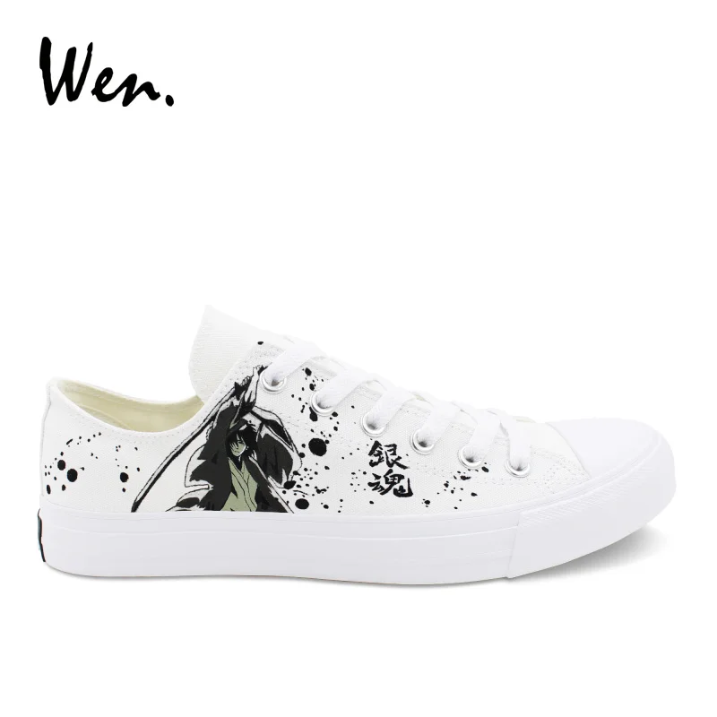 

Wen Design Custom Hand Painted Men Casual Shoes Anime Gintama Low Cut Unisex Canvas Sneakers Students Strappy Cosplay Footwear