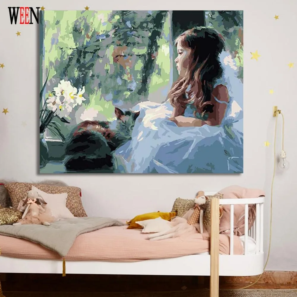 WEEN Girl настенные картины маслом по номерам на холсте DIY Ручная роспись искусство плакат Раскраска по номерам 40x50 см для домашнего декора