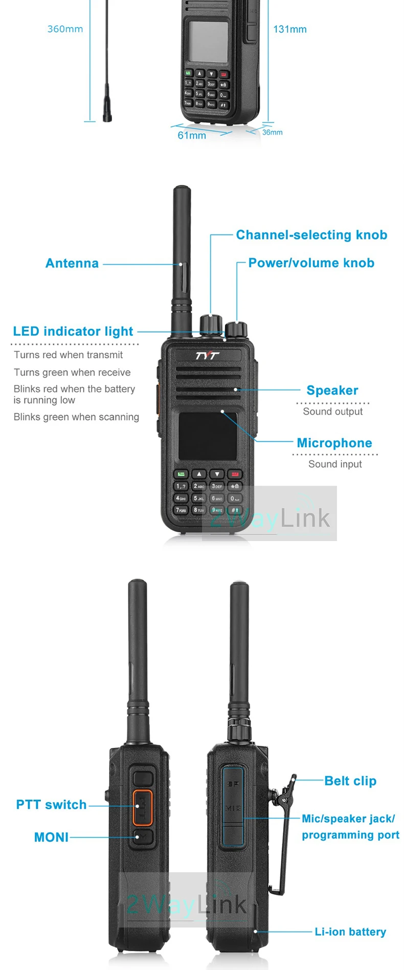 TYT MD-380 DMR радио совместимый Motorola Tier1/2 UHF400-480MHz 5 Вт Профессиональный TYT DMR цифровая рация RT3 MD380 VHF радио