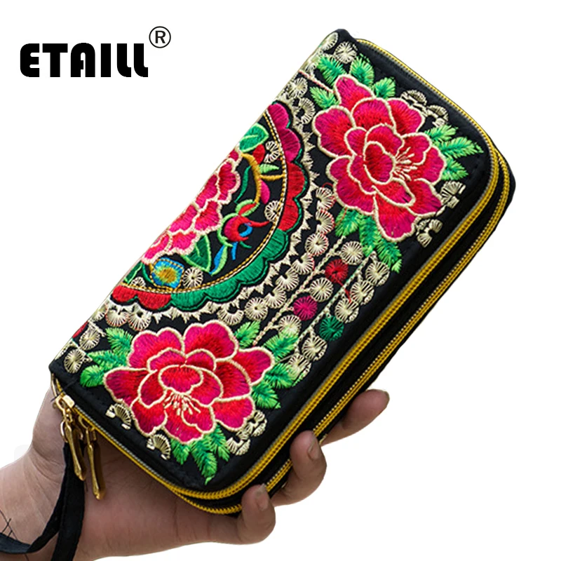 Hmong 2016 ручная работа этнические цветы вышитые Женский Длинный кошелек дневного