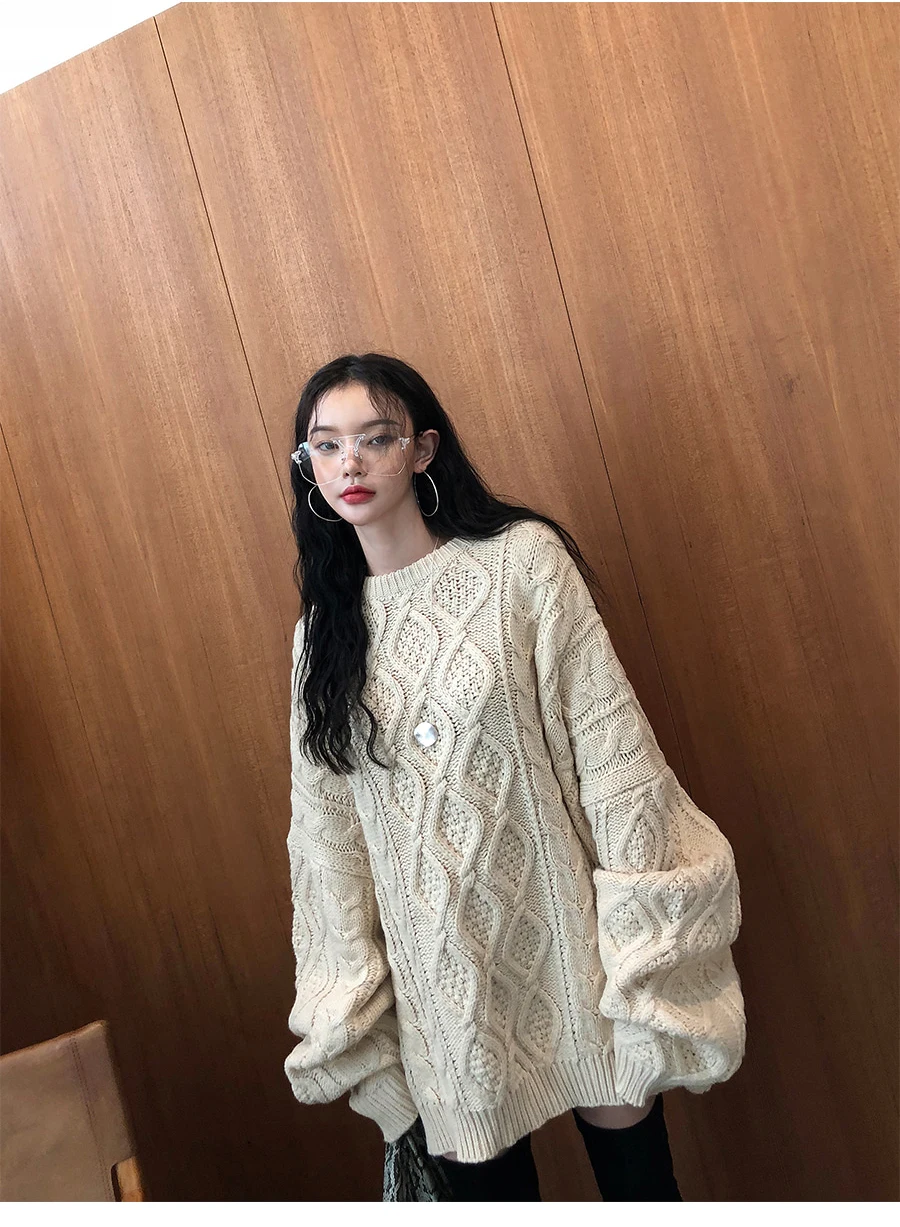 WHITNEY WANG 2018 Autumn Winter Fashion Streetwear Korean Style Classic Argyle Oversize Sweater Women Jumper Pullover Sweaters | Женская