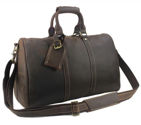 Dark brown Винтажная дорожная сумка Crazy Horse из натуральной кожи, мужская спортивная сумка, дорожная сумка для багажа, большая мужская кожаная дорожная сумка, большая сумка для выходных - Цвет: Dark brown