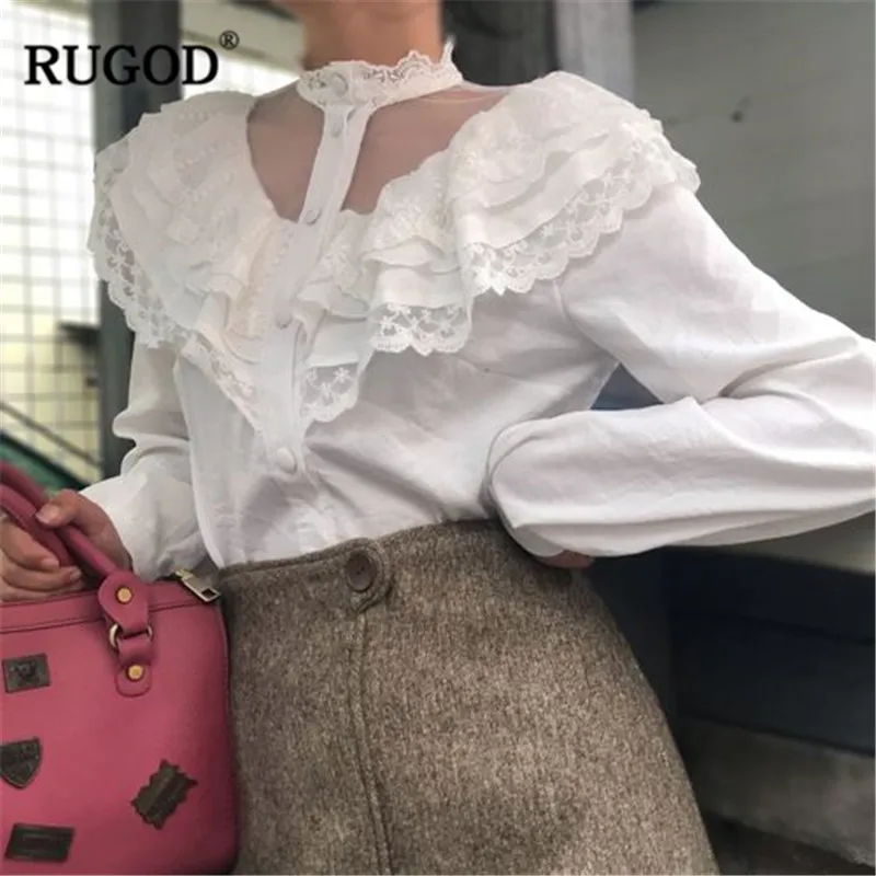 RUGOD 2019 Весенняя винтажная кружевная блузка женская элегантная Сексуальная