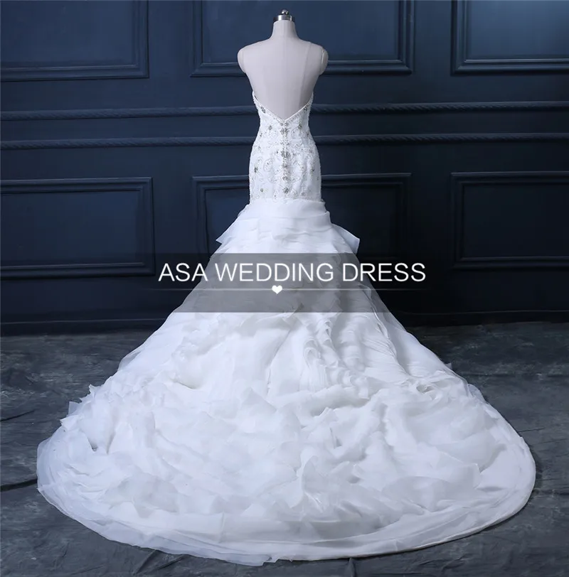 2016 New Arrival Luxury Heavy Beading Crystal Ruffles Sweetheart Mermaid Long Train Formal Church Wedding Dresses