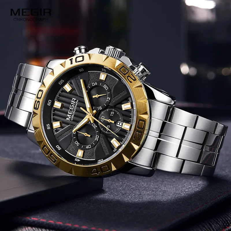 MEGIR Men's Business Chronograph Quartz Watches Waterproof Luminous Army Wristwatch Watch Man Relogios Masculino Clock 2087 Gold |