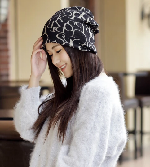 50pcs/lot korean style autumn winter woman Hip-Hop English Letter Unisex Scarf cotton Beanie Cap