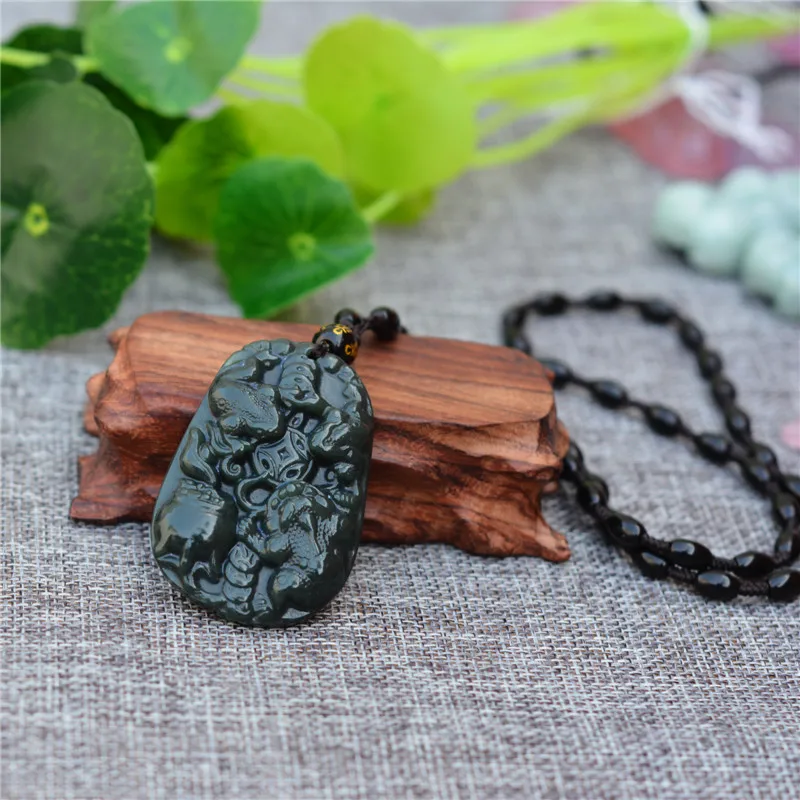 Темно зеленый натуральный кулон Hetian Jades с резьбой на жабе амулет для женщин и