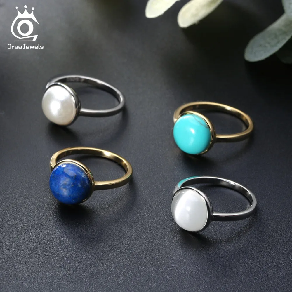 ORSA JEWELS женское серебряное кольцо из натуральной 925 пробы с натуральным камнем бирюзой, кольцо на годовщину, модное женское ювелирное изделие SR69