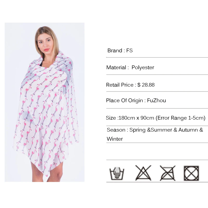 Женская длинная шаль накидка FS хиджаб Пашмина шарф с принтом флагминго женские