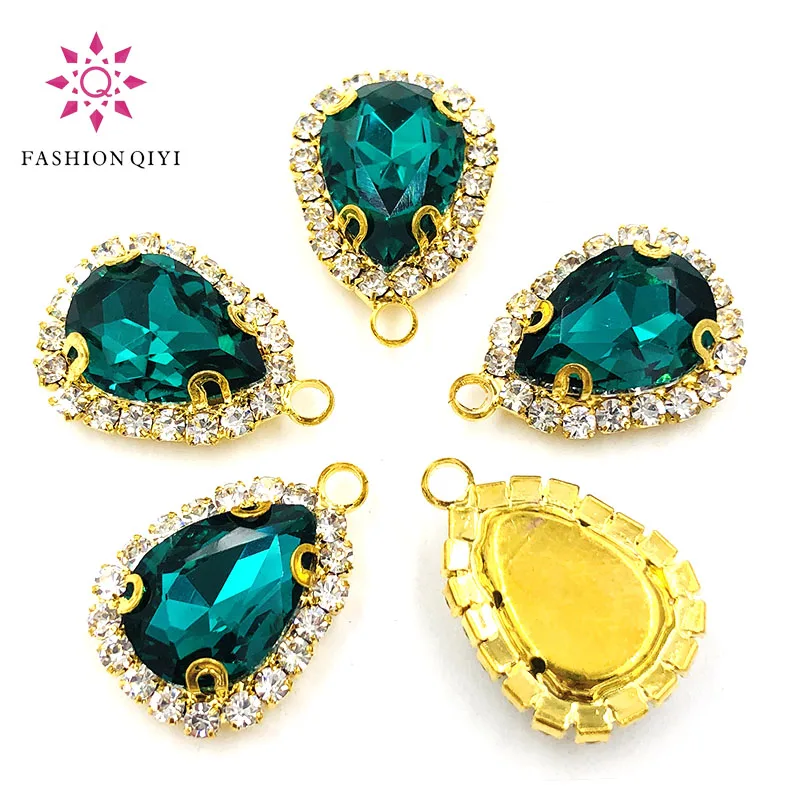 10 шт./упаковка 10x14mmgold дно малахитовый зеленый слеза одно отверстие кристаллическая Кнопка Высокое качество пришить стразы diyClothing