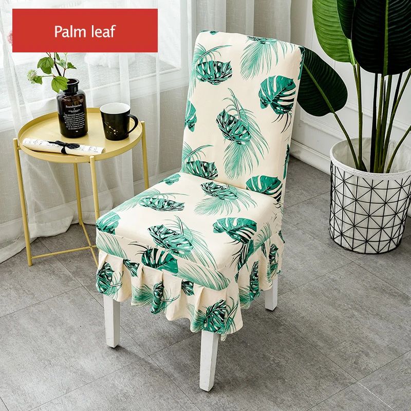 Тропические листья спандекс Чехол для стула тянущийся Фламинго плиссированные