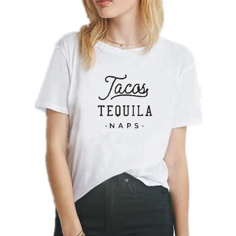 Женская футболка с коротким рукавом Tacas Tequila Naps черная хипстерская буквенным