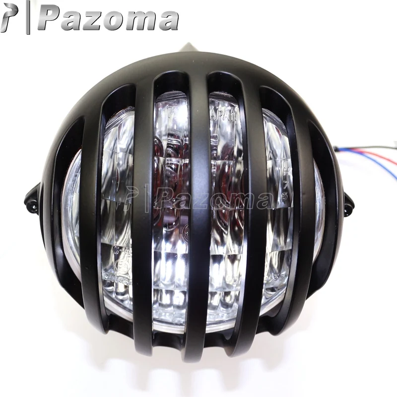 PAZOMA черная Старая школа 4 5 &quotфара мотоцикла гриль ребристый налобный фонарь для