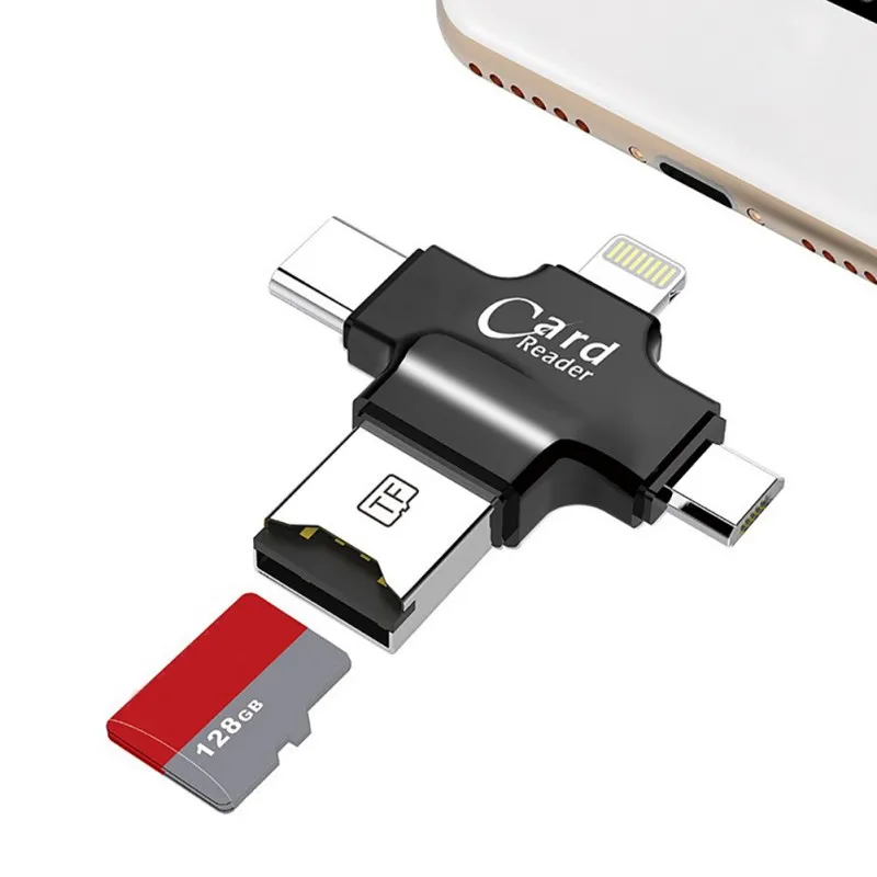 4 в 1 портативный супер скорость Micro TF кард-ридер для iPhone/ipad/ПК/Android с Lightning/usb type C/Micro USB интерфейсы