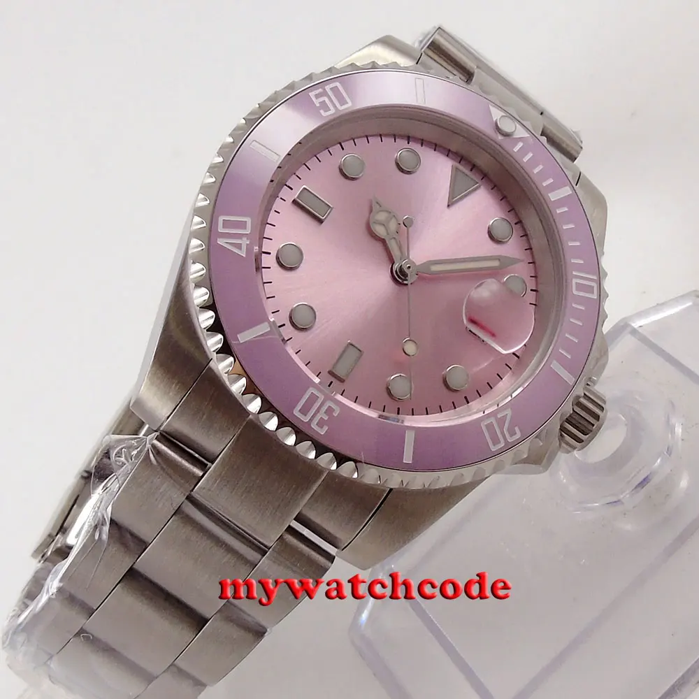 

40mm pink sterile dial vintage sapphire crystal automatic movement womens watch