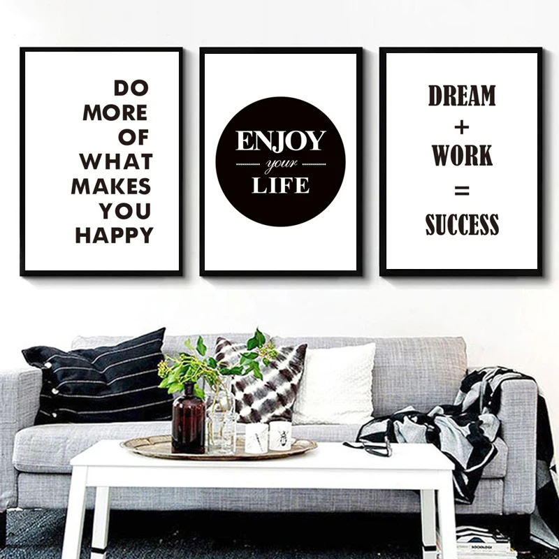 Dream Work Success Life Quotes Black and White Wall Art Picture Living Room Positive Canvas Painting Poster Home Decor | Дом и сад