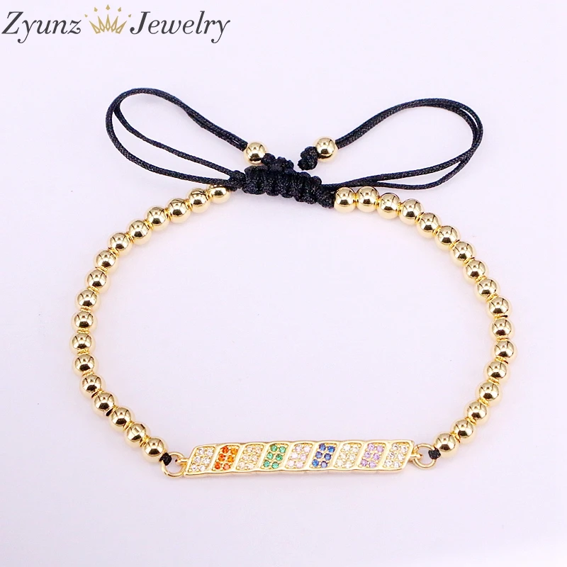 

5PCS, Colorful Zirconia Charm Elegant Macrame Crystal CZ Bar Micro Pave Weaving Bracelet