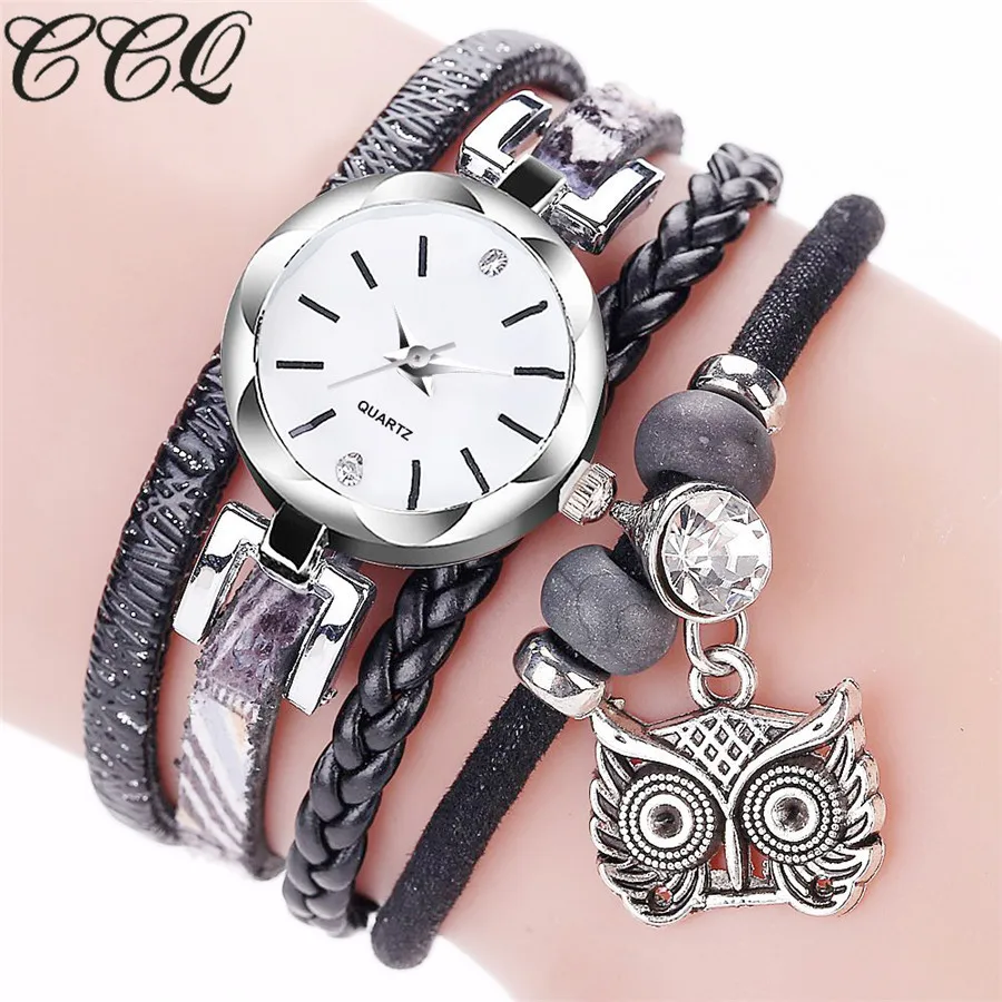 

CCQ Top Brand Women Watches Analog Quartz Owl Pendant Ladies Dress Bracelet Ladies Watch Clock Wristwatch relogio feminino #N05