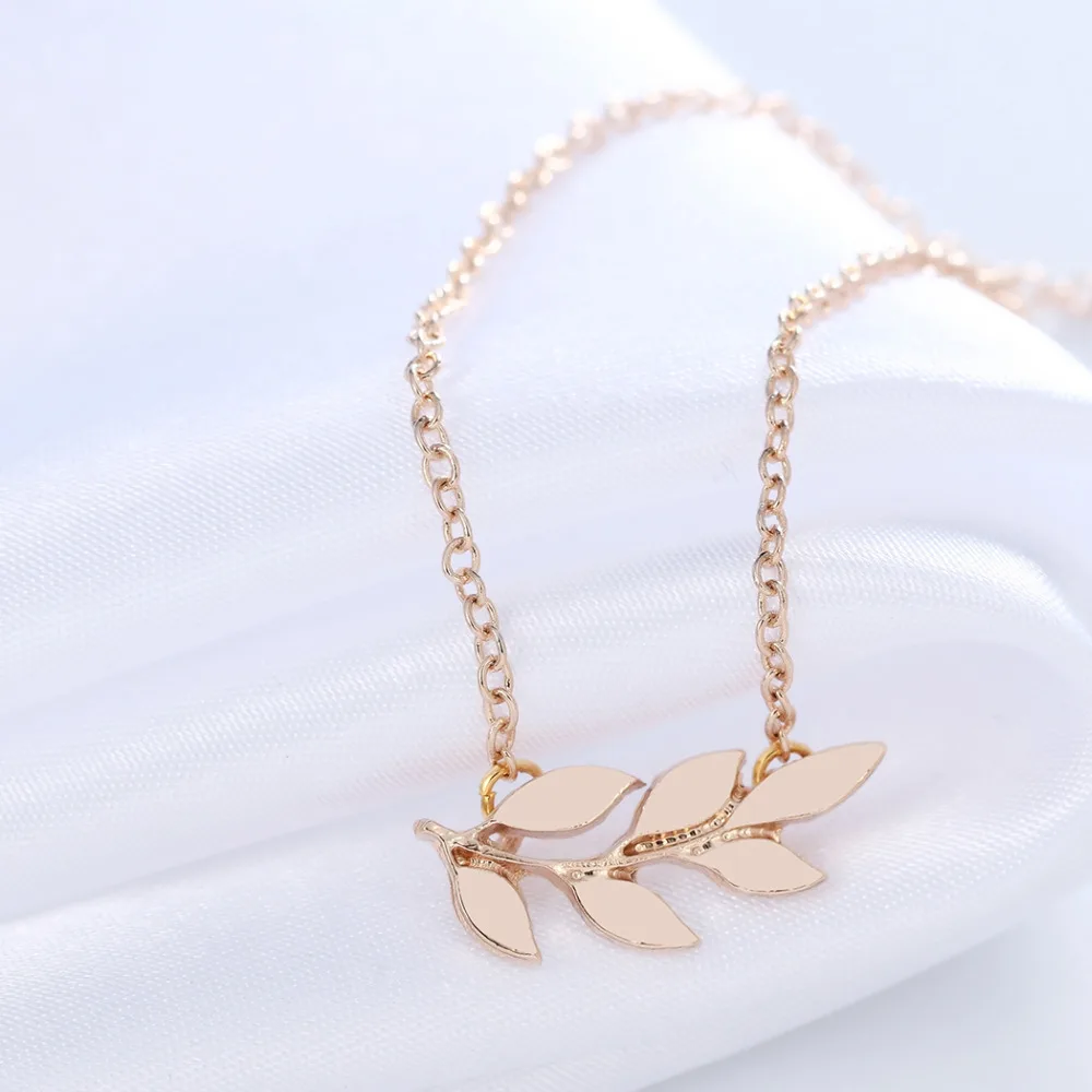 Женское Ожерелье цепочка с кулоном в виде листьев оливковой ветки|leaf necklace|statement