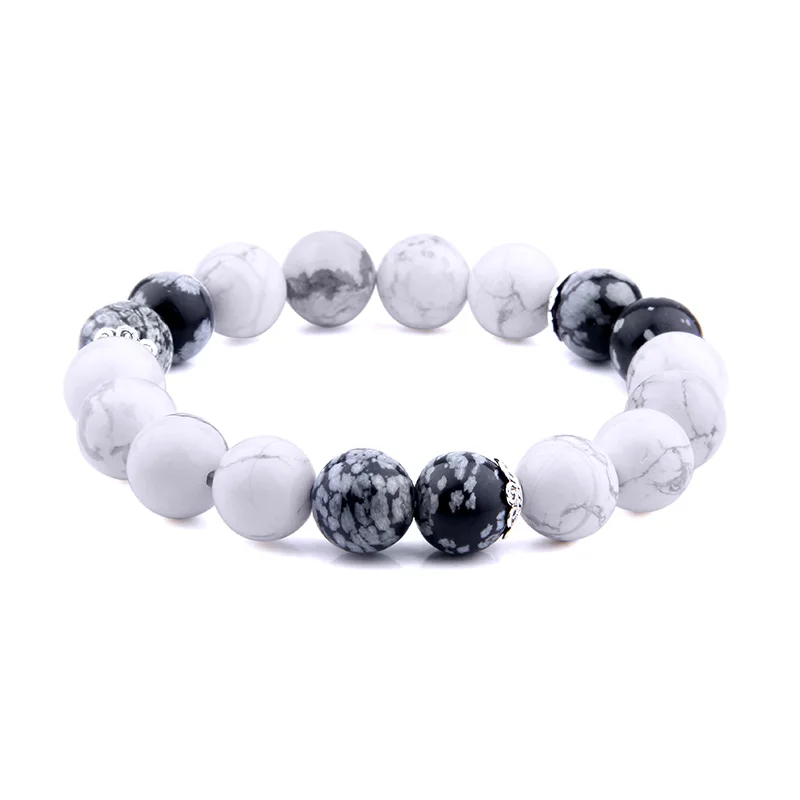 10mm White Pine Tiger Eye Bracelets For Women Men Nature Agates Spotted stone Beads Bracelet Friendship Silver Charm | Украшения и