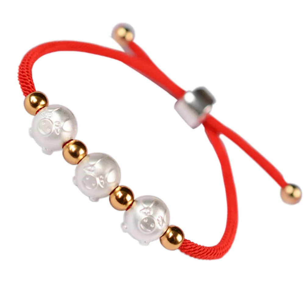 

2019 Pig Year Lucky Red Rope Men or Women's Bracelets Gift New Pure 990 Silver Pigs Charm Bracelet S925 Clasp Jewelry Wholesale