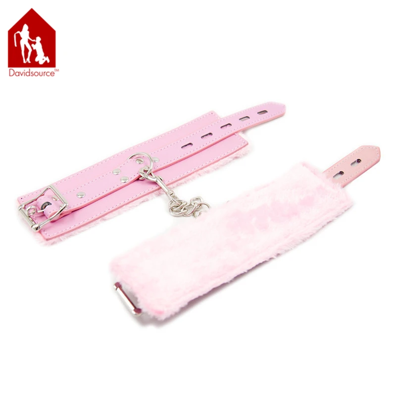 Davidsource Furry Leather Handcuffs With Adjustable Lockable Belt &amp Chain Hook Wrist Cuff Fetish Wear Bondage Sex Toys | Красота и